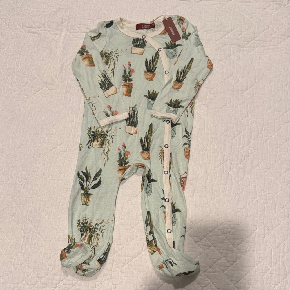 NWT Milk Barn Mint Plant-Print Footed One-Piece (9-12mo)